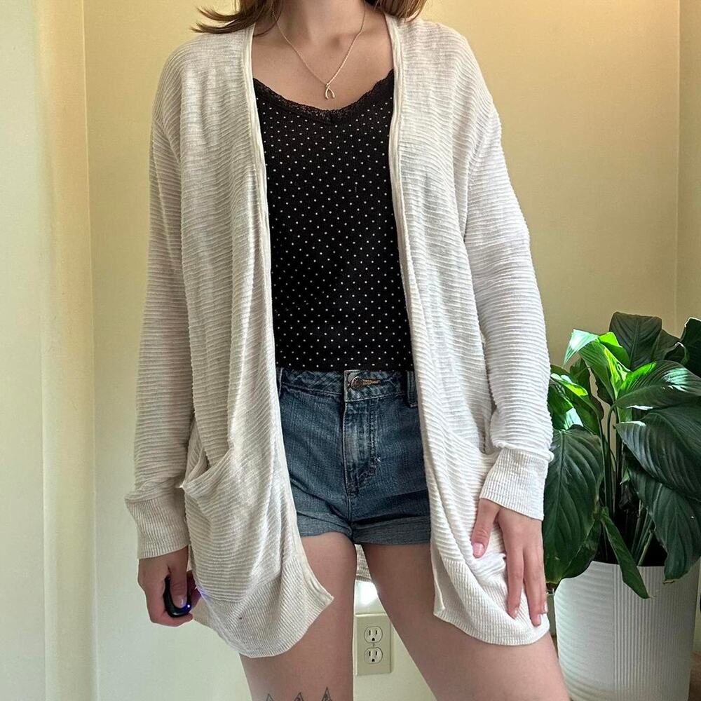 Madewell white long open front boho cardigan size small
